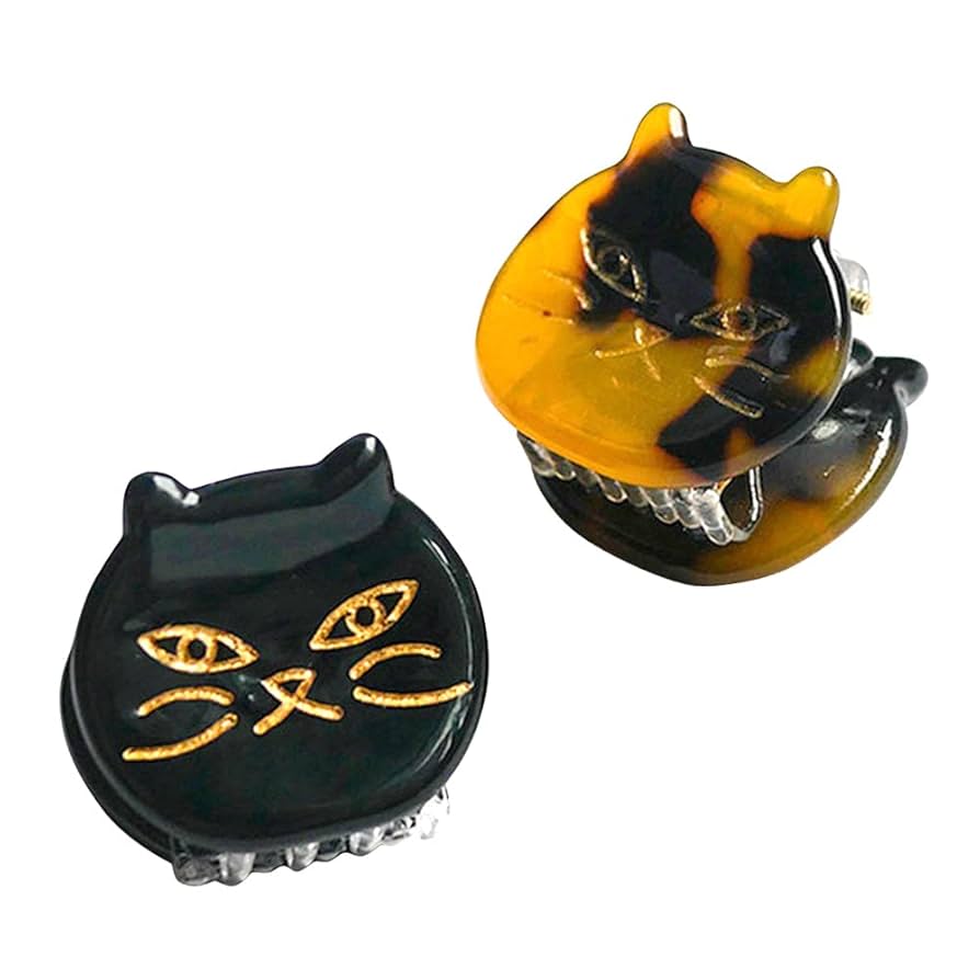 Amazon | moin moin 猫 ヘアクリップ 2つセット べっ甲・黒